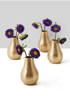 Serene Spaces Living Set Of 4 Gold Floral Pear Bud Vase Stylish Flower Vases For Centerpieces At Weddings Party Tables Dining Or Coffee Table Thanksgiving Fall Decor 4" Tall & 2.5" Diameter  - Image 3