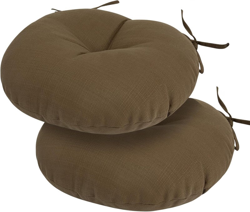 FUNHOME Bistro Chair Cushions 15 inch,Set of 2,Tufted Round Chair Cushions with Ties,15"x15"x4",Water Resistant Round Seat Cushion for Barstool Chairs,Patio Garden Kitchen Outdoor Furniture(Coffee Brown) - Image 1