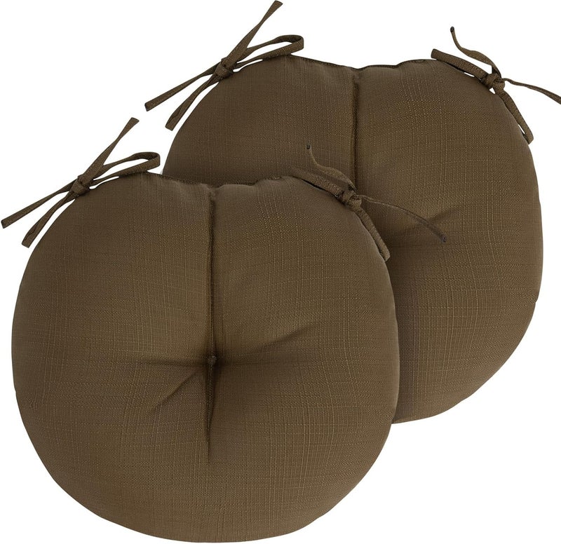 FUNHOME Bistro Chair Cushions 15 inch,Set of 2,Tufted Round Chair Cushions with Ties,15"x15"x4",Water Resistant Round Seat Cushion for Barstool Chairs,Patio Garden Kitchen Outdoor Furniture(Coffee Brown) - Image 2