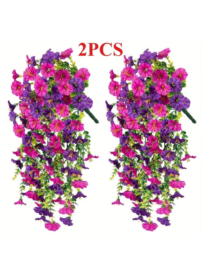 Goolsky 2pcs Artificial Morning Glory Hanging Vines with UV Protection, Realistic Fake Flowers for Outdoor Wedding Decorations, Fade-Resistant Wall Decor for Garden/ Patio/ Party (No Pot Included)  - Image 1