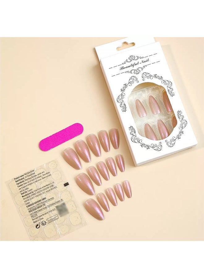 مجموعة أظافر صناعية قابلة للضغط مكونة من 24 قطعة، أظافر صناعية باللون الوردي الطبيعي، أظافر كاذبة كاملة التغطية مع لمعة، أطراف لامعة بطول متوسط، لون طبيعي للنساء والفتيات - Image 4