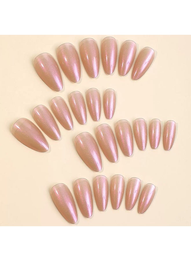 مجموعة أظافر صناعية قابلة للضغط مكونة من 24 قطعة، أظافر صناعية باللون الوردي الطبيعي، أظافر كاذبة كاملة التغطية مع لمعة، أطراف لامعة بطول متوسط، لون طبيعي للنساء والفتيات - Image 2