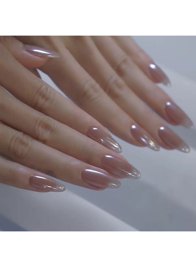 مجموعة أظافر صناعية قابلة للضغط مكونة من 24 قطعة، أظافر صناعية باللون الوردي الطبيعي، أظافر كاذبة كاملة التغطية مع لمعة، أطراف لامعة بطول متوسط، لون طبيعي للنساء والفتيات - Image 1