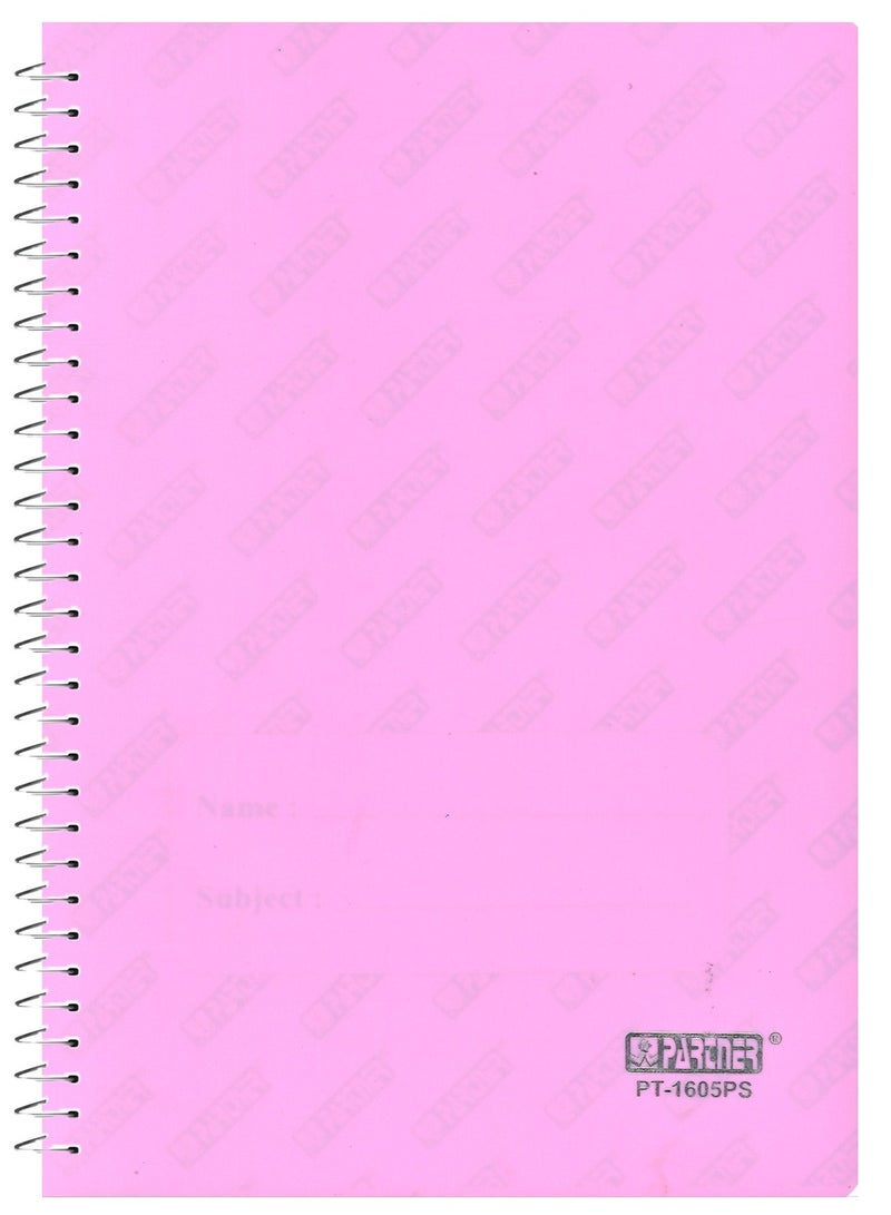 PARTNER 1-Piece A4 Size Spiral Binded Single Line Notebook With Plastic Cover Pink - Image 1