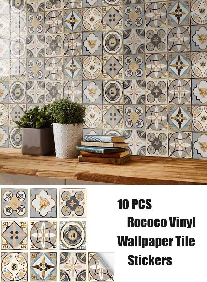 RAWAID Rococo Vinyl Wallpaper Tile Stickers, 6x6 Inch Peel and Stick, Removable Decorative Tile Decals for Kitchen Backsplash, Bathroom, Laundry Decor, 10Pcs - Image 1
