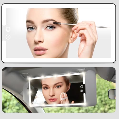 saiggnyy Led Sun Visor Vanity Mirror, Upgraded Large Car Mirrors with Lights, Dimmable Light up Vanity Makeup Mirror for Car,Rechargeable Universal Rear View Visor Mirrors - Image 2