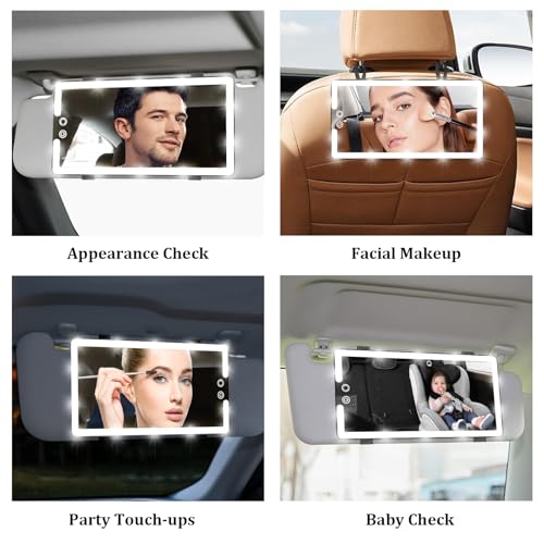 saiggnyy Led Sun Visor Vanity Mirror, Upgraded Large Car Mirrors with Lights, Dimmable Light up Vanity Makeup Mirror for Car,Rechargeable Universal Rear View Visor Mirrors - Image 4
