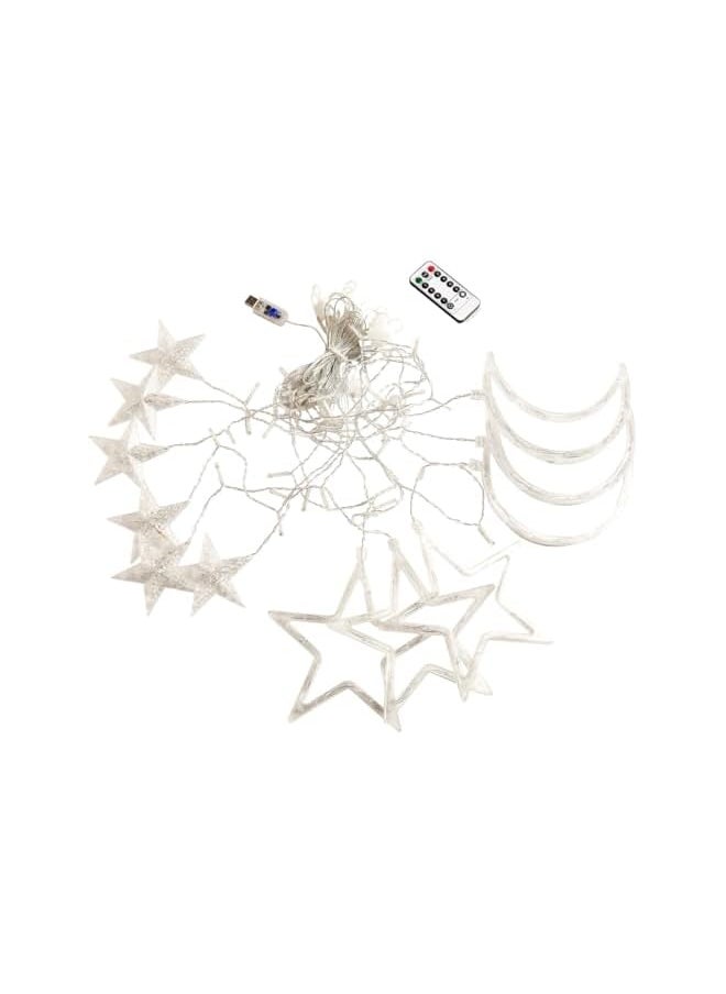 The Bros Crescent Moon with Star Curtain Lights with Eid Mubarak LED Light - Ramadan & Eid Curtain Lights for Home & Special Occasions  - Image 2
