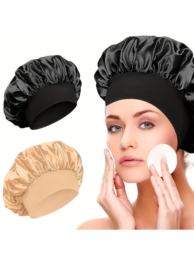 Khaki Satin Bonnet For Hair Protection Adjustable Soft Comfortable For Men And Women - Image 1