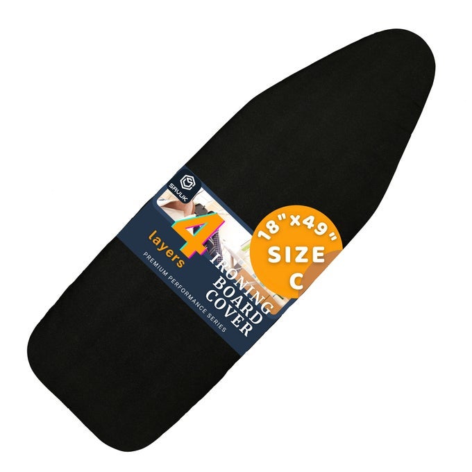 IRONING BOARD COVER AND PAD 18 X 49 EXTRA WIDE ADJUSTABLE ELASTIC EDGE FIT EXTRA THICK HEAT REFLECTIVE NON STICK COTTON BLACK