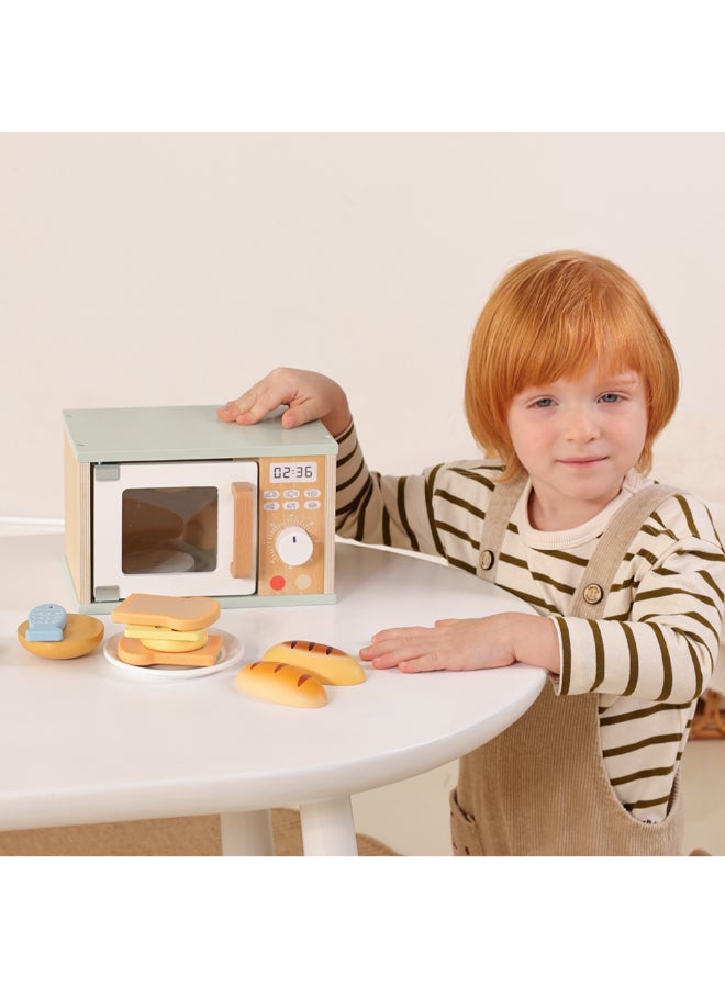 COGNIKIDS Wooden Microwave Oven Toy Set – Montessori Pretend Play Kitchen Appliance for Toddlers – Realistic Role Play Cooking Toy with Play Food – Early Educational Kitchen Set for Kids Ages 3+ - Image 1