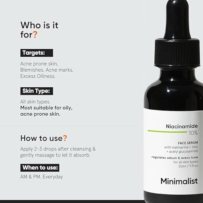 Minimalist 10% Niacinamide Serum for Acne Control & Oil Balancing with Zinc | Pore Minimizer for Face | Clears Acne Marks & Blemishes for Even Skin Tone | For Women & Men | 1 Fl Oz / 30 ml - Image 3
