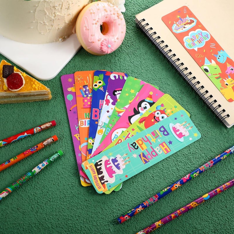Noveread 100 Pcs Happy Birthday Scented Pencils and Scented Bookmarks Bulk Set, 50 Scratch and Sniff Bookmarks 50 Scented Colored Pencils with Eraser for School Office Reward Birthday Supplies - Image 4
