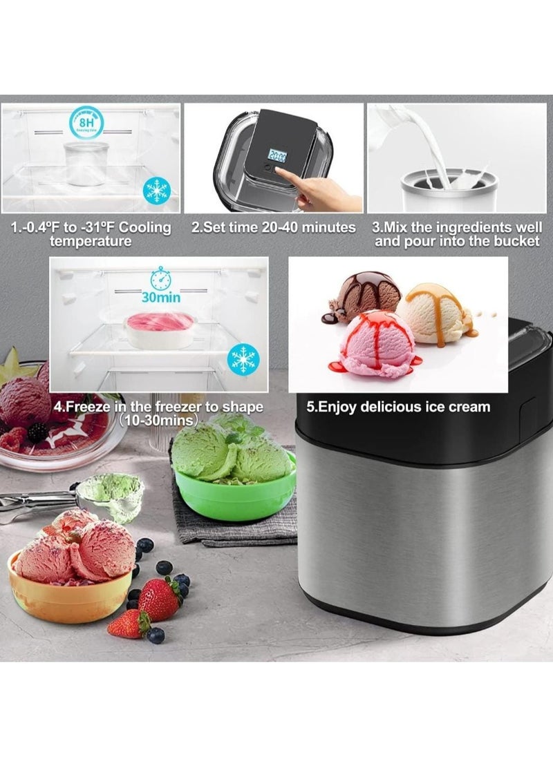 Generic - Electric Ice Cream Maker 1.5L Double Isolation Bowl with LCD Display and Timer Function, Ready in 25 Min, Portable Ice Cream Machine for Home, Ideal for Making Sorbet, Frozen Yogurt & Dessert - Image 1