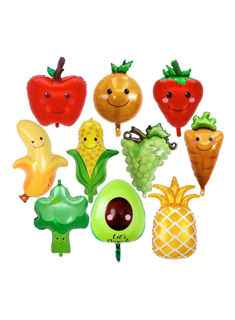 Colorful Fruit and Vegetable Mylar Balloons for Birthday Parties, Apple, Orange, Strawberry, Grape, Pineapple, Banana, Avocado, Corn, Carrot, Broccoli Decorations - Image 1
