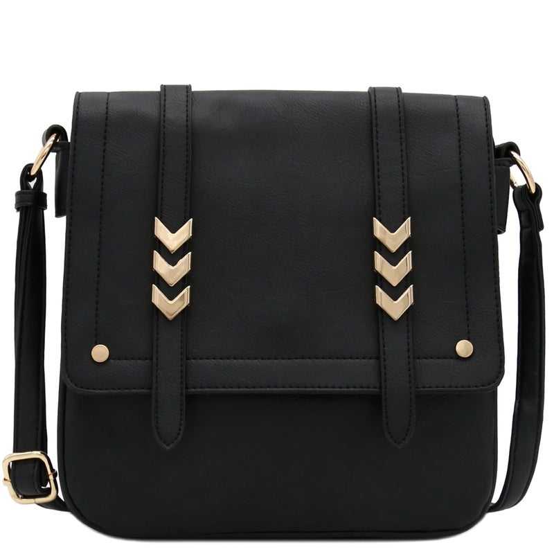 ALYSSA Double Compartment Large Flapover Crossbody Bag Black