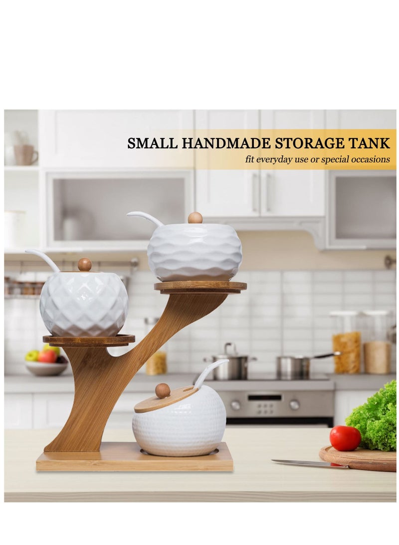 Arabest Porcelain Spice Jar Set, Spice Jar with Bamboo Lid and Spoon, Wooden Tray, 170 ml, Set of 3 (White) - Image 4