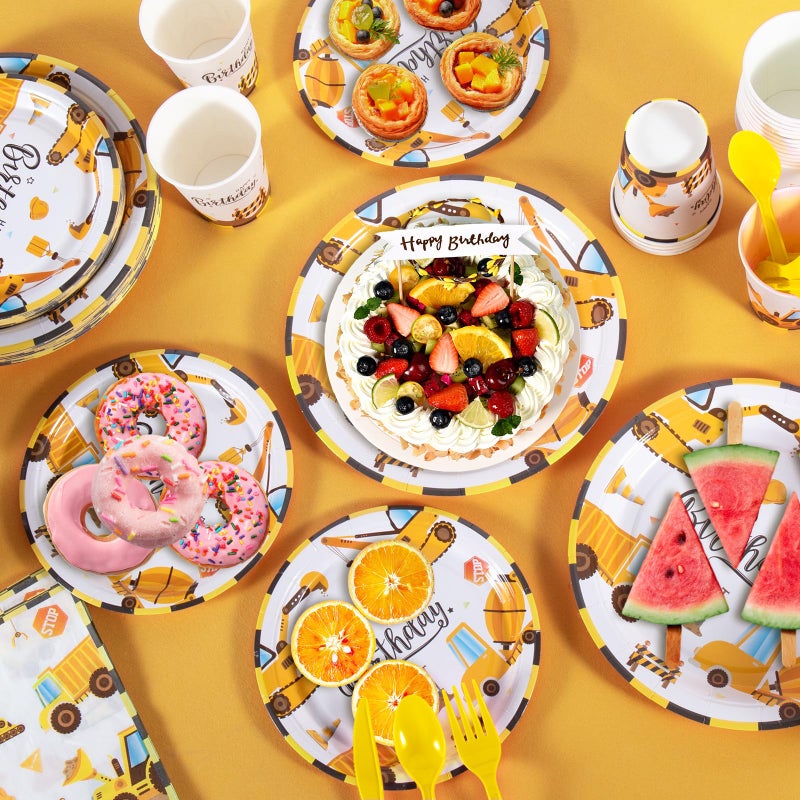 Cecnamt Construction Birthday Decorations, 170 Pcs Construction Birthday Party Supplies Including Banner, Plates, Cups, Napkins, Cutlery and Tablecloths, Serves 24 - Image 5