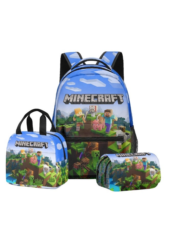 ماين كرافت على ظهره مقلمة حقيبة الغداء ثلاث قطع دعوى الرجال والنساء الترفيه الرياضة حقيبة السفر طالب حقيبة المدرسة - Image 1