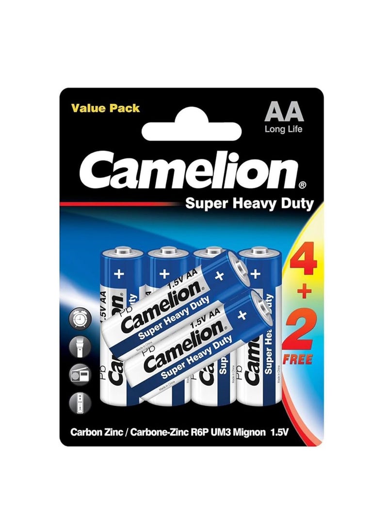 Camelion Camelion AA Super Heavy Duty Zinc-Carbon Batteries - 4+2 Free Pack  - Image 1