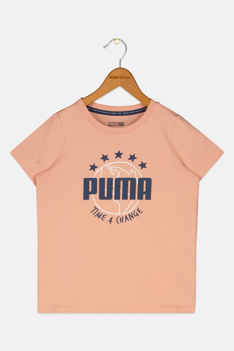 PUMA Kids Girl Relaxed Fit Outdoor T-Shirt, Peach - Image 1