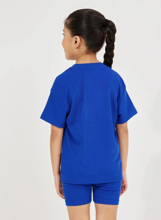 Styli Patch Detail Rib Oversized T-Shirt & Shorts Set