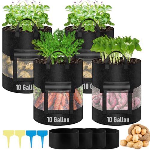 VICAMB 4 Pack 10 Gallon 360Visible Potato Grow BagsHeavy Duty Thickened Nonwoven Fabric Planter Bags with 2 Clear Harvest WindowsRemovable Shading CoverReinforced HandlesVegetable Grow Bags with Labels - Image 1