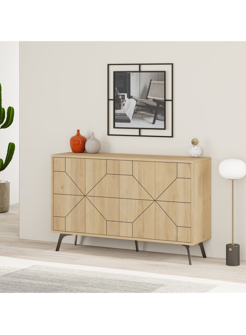 موراه خزانة جانبية عصرية من موراه هوم ديون - بأربعة أبواب وأرجل مرتفعة - خزانة تخزين لغرفة المعيشة، الصالة، غرفة الطعام، المطبخ، الرواق - ٣٥×٧٧٫٤×١٢٣ سم (بلوط) - Image 1