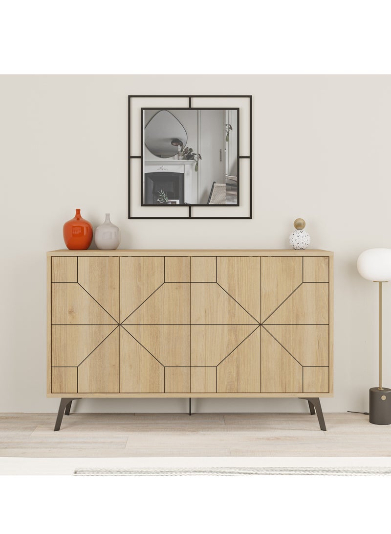 موراه خزانة جانبية عصرية من موراه هوم ديون - بأربعة أبواب وأرجل مرتفعة - خزانة تخزين لغرفة المعيشة، الصالة، غرفة الطعام، المطبخ، الرواق - ٣٥×٧٧٫٤×١٢٣ سم (بلوط) - Image 2