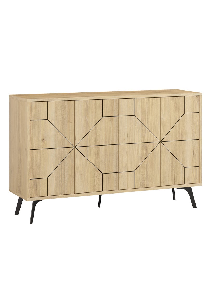 موراه خزانة جانبية عصرية من موراه هوم ديون - بأربعة أبواب وأرجل مرتفعة - خزانة تخزين لغرفة المعيشة، الصالة، غرفة الطعام، المطبخ، الرواق - ٣٥×٧٧٫٤×١٢٣ سم (بلوط) - Image 3