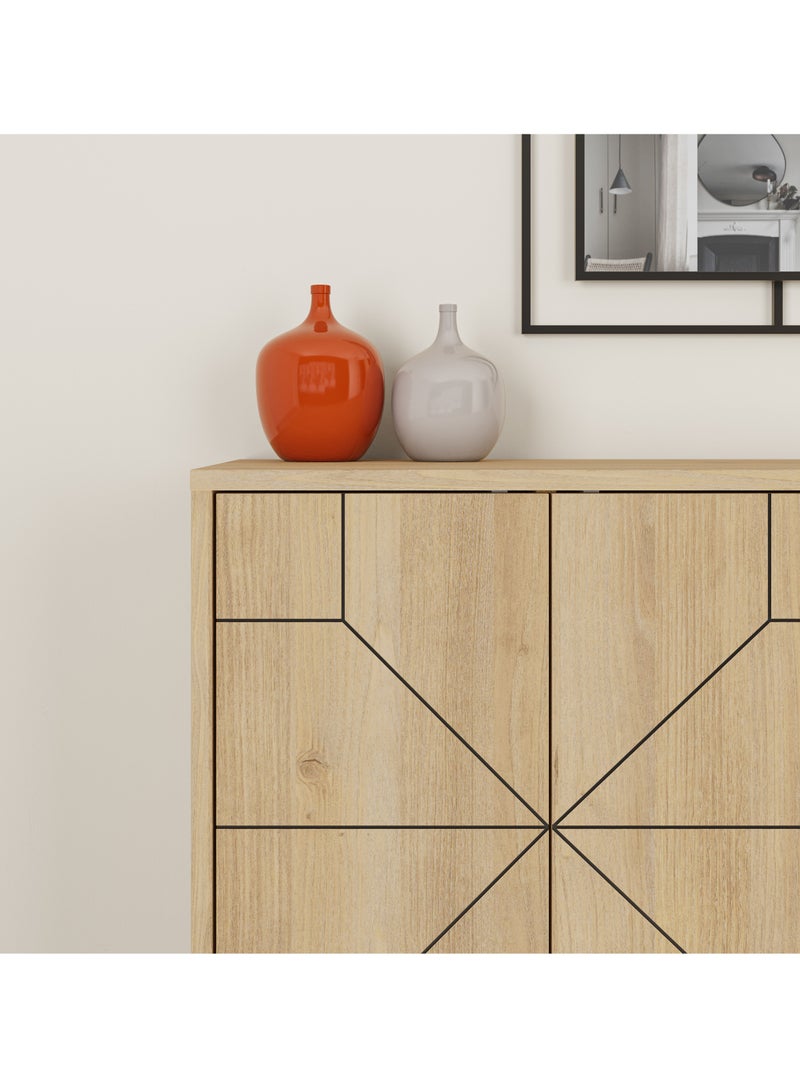 موراه خزانة جانبية عصرية من موراه هوم ديون - بأربعة أبواب وأرجل مرتفعة - خزانة تخزين لغرفة المعيشة، الصالة، غرفة الطعام، المطبخ، الرواق - ٣٥×٧٧٫٤×١٢٣ سم (بلوط) - Image 4
