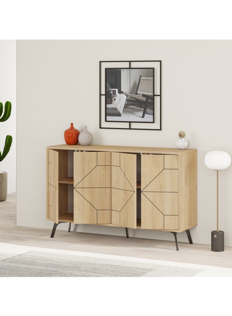 موراه خزانة جانبية عصرية من موراه هوم ديون - بأربعة أبواب وأرجل مرتفعة - خزانة تخزين لغرفة المعيشة، الصالة، غرفة الطعام، المطبخ، الرواق - ٣٥×٧٧٫٤×١٢٣ سم (بلوط) - Image 5