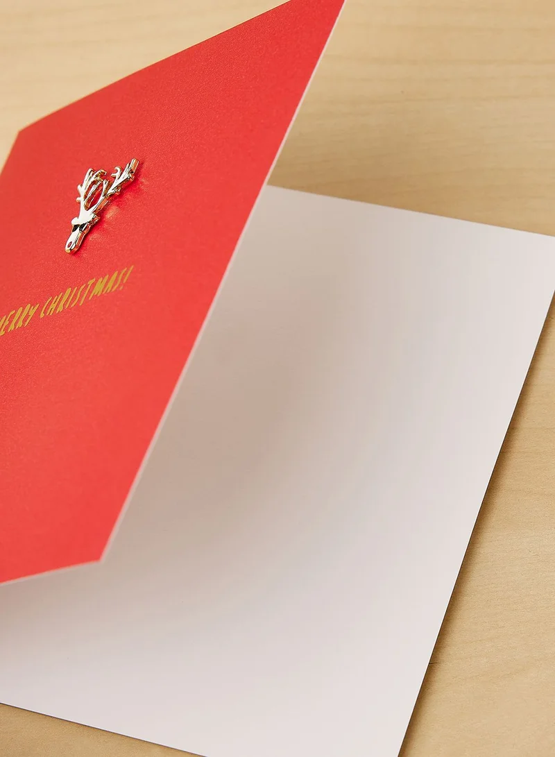 بنياتا بطاقة تهنئة بتصميم حيوان الرنة للكريسماس مع دبوس