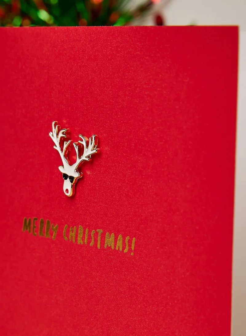 بنياتا بطاقة تهنئة بتصميم حيوان الرنة للكريسماس مع دبوس