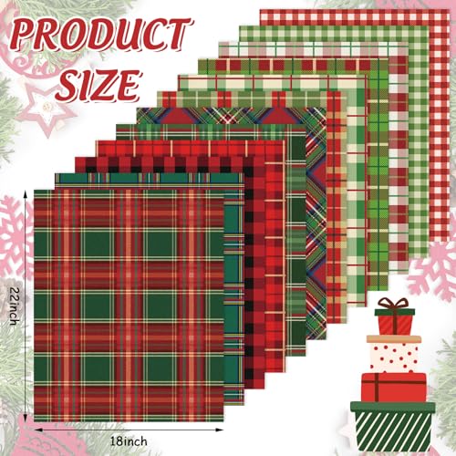 Whaline 12Pcs Christmas Cotton Fabric Bundles Buffalo Plaid Xmas Fat Quarters Red Green Checkered Printed Sewing Fabrics for DIY Handmade Crafting 18 x 22 Inch - Image 3