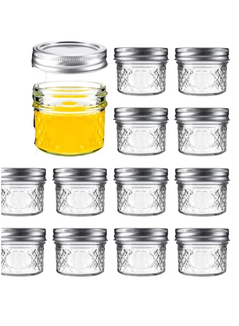 Mini Canning Jars 100ml With Lids, Small Glass Jars Ideal for Food Storage, Jam, Spice,Candle,Honey,Wedding Favors(12 PACK)