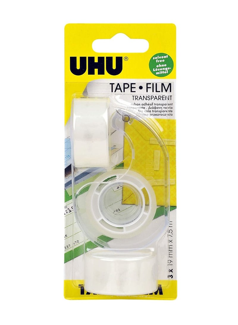 UHU 3-Piece Transparent Adhesive Tape With Dispenser Set