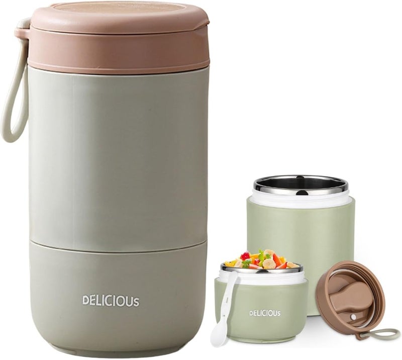 daiDokoro 730ml Stainless Steel Leakproof Lunch Pot/Meal Jar with Foldable Spoon for Office/School/College – Fern Green - Image 1