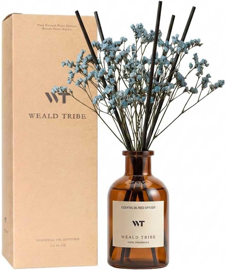 WEALD TRIBE Reed Diffuser Set for Bathroom Decor, Sticks Diffuser with Essential Oils Included | Ocean Scent 4.0 fl oz Fragrance Oil | Defusers for Home Living Room Shelf Decor Apartment Essentials - Image 1