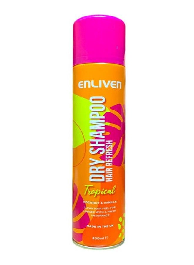 Enliven Tropical Dry Shampoo 300ml – No-Wash Solution for Soft, Refreshed Hair | Quick Fix for Oily Hair with a Long-Lasting Summer Scent