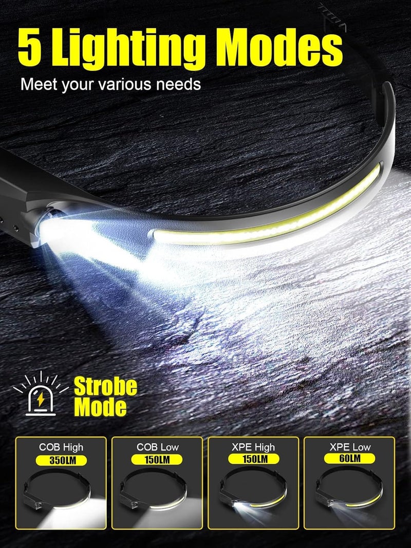 BROCCOLIN Headlamp Flashlight Rechargeable LED Headlamps 230° Wide Beam, Motion Sensor Lightweight Waterproof Ultra Bright Head Torch for Running Dry Camping Fishing Hiking Emergency Combo Pack-2 - Image 2