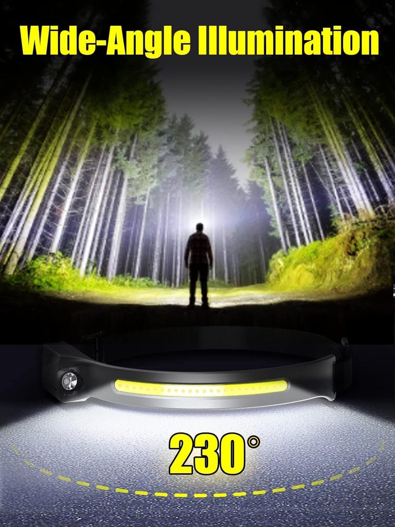 BROCCOLIN Headlamp Flashlight Rechargeable LED Headlamps 230° Wide Beam, Motion Sensor Lightweight Waterproof Ultra Bright Head Torch for Running Dry Camping Fishing Hiking Emergency Combo Pack-2 - Image 3