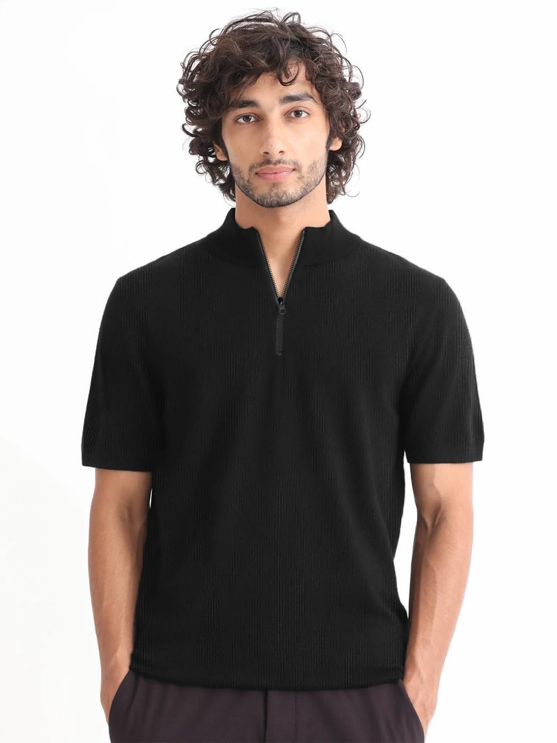 LEOTUDE Men's Matty Polo Zipper Collor Neck Regular Fit Solid Half Sleeve Multicolour Combo Tshirts (P702_Black_P_Multi_3XL) - Image 4