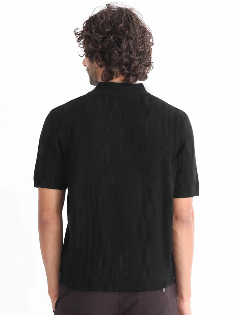 LEOTUDE Men's Matty Polo Zipper Collor Neck Regular Fit Solid Half Sleeve Multicolour Combo Tshirts (P702_Black_P_Multi_3XL) - Image 5