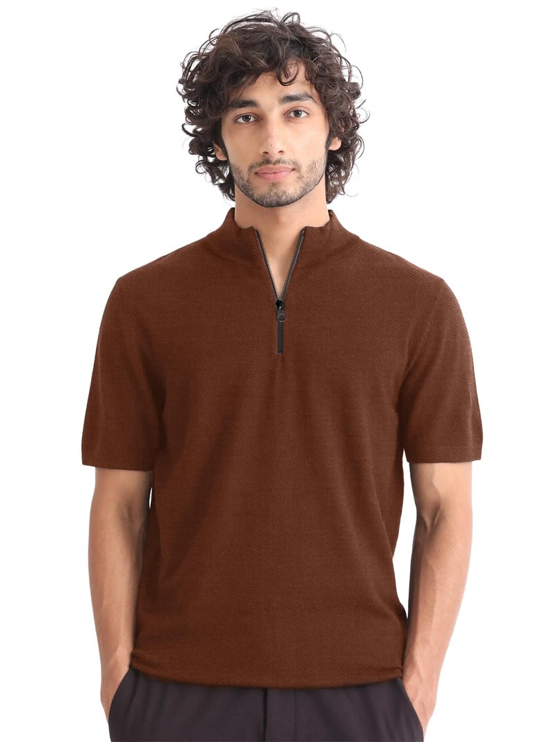 LEOTUDE Men's Matty Polo Zipper Collor Neck Regular Fit Solid Half Sleeve Multicolour Combo Tshirts (P702_Black_P_Multi_3XL) - Image 2