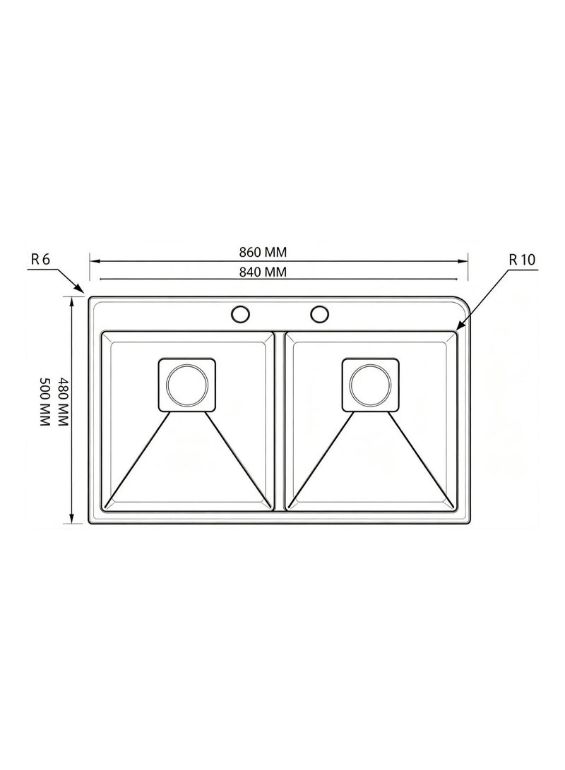 ELITE MKD8650SS Double Bowl Top Mount Kitchen Sink – 860x500x220mm, 0.8mm Stainless Steel, Matte Finish, 400x400mm Bowls, 840x480mm Cut-Out - Image 3