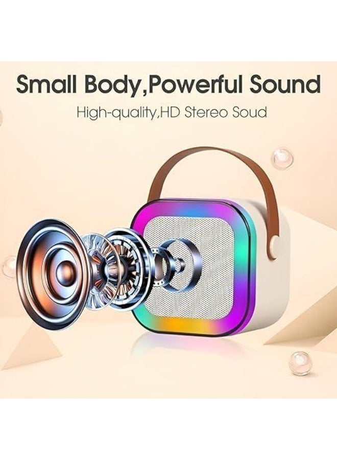دريم مكبر صوت بلوتوث D-1773 مع ميكروفون واحد - إضاءة LED RGB - جودة صوت عالية - بطارية كبيرة - مكبر صوت كاريوكي لاسلكي - بيج - Image 5