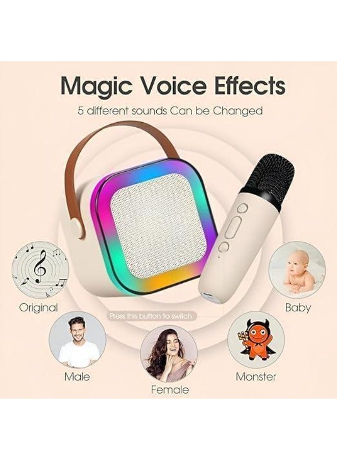 دريم مكبر صوت بلوتوث D-1773 مع ميكروفون واحد - إضاءة LED RGB - جودة صوت عالية - بطارية كبيرة - مكبر صوت كاريوكي لاسلكي - بيج - Image 2