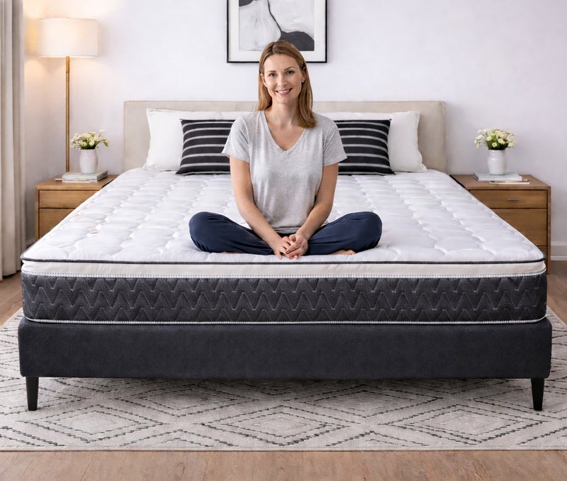 ريكسال هوم مرتبة Rexal Home Supreme Pillow Top بنظام النوابض بونيل – سماكة 25 سم، قماش محبوك، عزل الحركة ودعم متوسّط الصلابة، مقاس كينغ 180 × 190 سم - Image 3