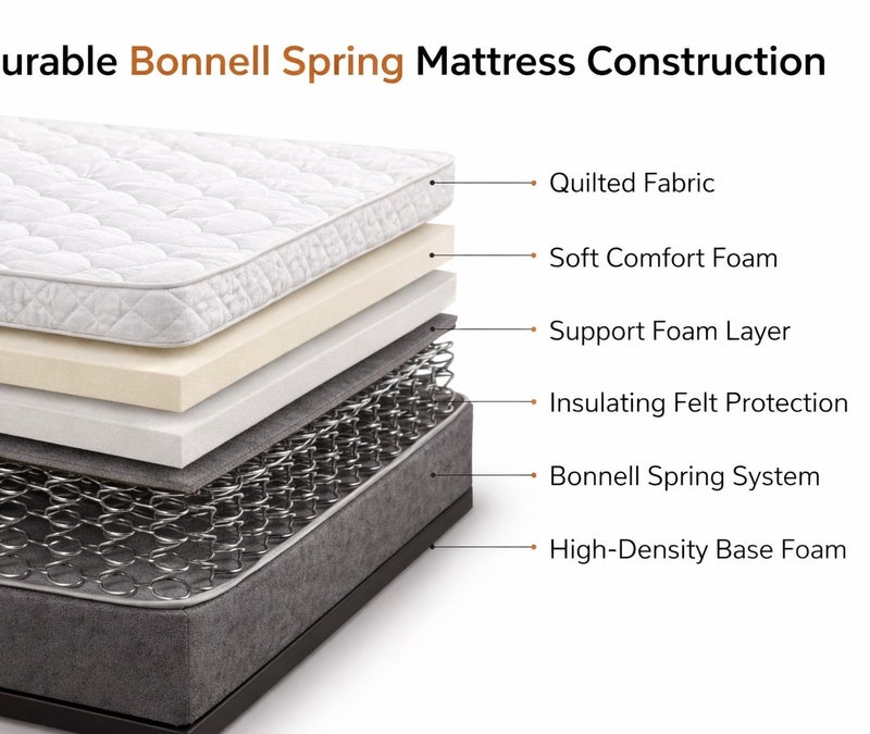 ريكسال هوم مرتبة Rexal Home Supreme Pillow Top بنظام النوابض بونيل – سماكة 25 سم، قماش محبوك، عزل الحركة ودعم متوسّط الصلابة، مقاس كينغ 180 × 190 سم - Image 4